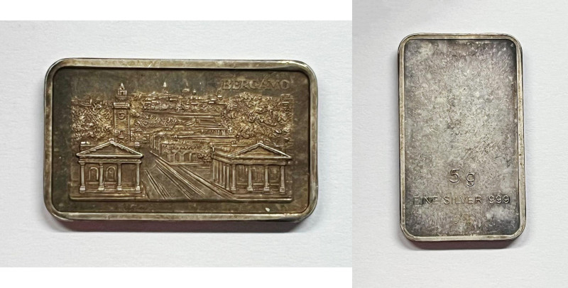 ITALIA. Lingotto con veduta di Bergamo Ag 999; 5,00 gr

-