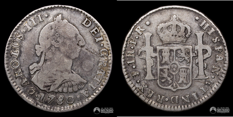 Bolivia, ceca de Potosi. 1 Real. 1780. Ensayadores: PR (Pedro Narciso de Mazondo...