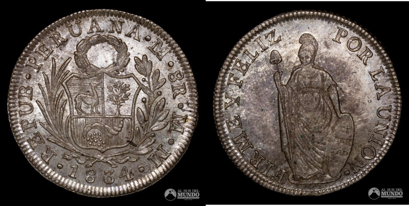 Peru, ceca de Lima. 8 Reales. 1834. Ensayadores: MM (Manuel Rodriguez Carassa, M...