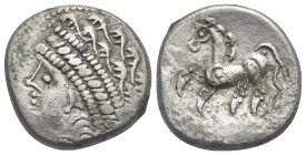 Celts of Central & East. Noricum (East). Circa 2nd-1st centuries BC. Tetradrachm (Silver, 24.65 mm, 9.70 g). 'Samobor A' type. Celticized head of Apol...