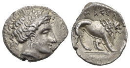 Gaul. Massalia. Insubres (?). Late 3rd to early 2nd century BC. Heavy Drachm (Silver, 18.57 mm, 3.47 g). Head of Artemis right, wearing olive wreath, ...