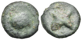 Greek. Central Italy. Uncertain. 3rd century BC. Cast Semuncia (Bronze, 22.83 mm, 9.83 g). Beetle. Rev. Sunburst of four rays. ICC 318. Haeberlin p. 1...