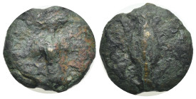 Greek. Central Italy. Uncertain. Circa 280-260 BC. Cast Semuncia (Bronze, 21.69 mm, 9.37 g). Bunch of grapes. Rev. Spear-head. ICC 319. Haeberlin p. 1...