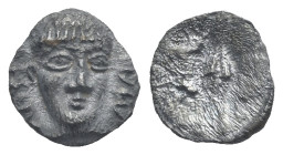 Greek. Campania. Phistelia. Circa 325-275 BC. Obol (Silver, 10.02 mm, 0.46 g). ΦΙΣΤE-ΛIA, Young male head facing. Rev. FISTLVIS (in Oscan), Corn-grain...