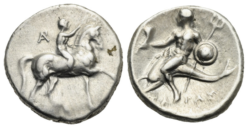 Greek. Calabria. Tarentum. Circa 280-272 BC. Nomos (Silver, 20.02 mm, 6.50 g). S...