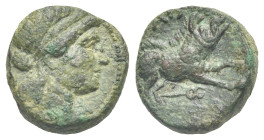 Greek. Lucania. Paestum (Poseidonia), Second Punic War: circa 218-201 BC. Sextans (Bronze, 14.28 mm, 3.56 g). Wreathed head of Demeter right; behind, ...