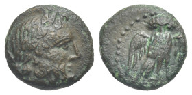 Greek. Lucania. Velia. Circa 4th-2nd century BC. Uncertain Denomination (Bronze, 12.46 mm, 2.02 g). Laureate head of Zeus right; behind, [A]. Rev. Owl...
