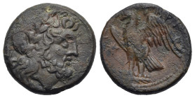 Greek. Bruttium. The Brettii. Second Punic War, circa 214-211 BC. Unit or Drachm (Bronze, 20.14 mm, 6.89 g). Laureate head of Zeus right; behind, unce...
