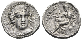 Greek. Bruttium. Kroton. Circa 400-325 BC. Nomos (Silver, 21.33 mm, 7.94 g). Head of Hera Lakinia three-quarters facing, turned slightly right; wearin...