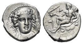 Greek. Bruttium. Kroton. Circa 400-325 BC. Nomos (Silver, 21.12 mm, 7.61 g). Head of Hera Lakinia three-quarters facing, turned slightly right; wearin...