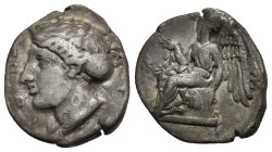 Greek. Bruttium. Terina. Circa 420-400 BC. Didrachm or Nomos (Silver, 19.01 mm, 7.28 g). [ΤΕΡΙΝ] – Α-Ι-O-Ν, Head of the nymph left, wearing pearl neck...