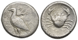 Greek. Sicily. Akragas. Circa 460-445 BC. Tetradrachm (Silver, 26.07 mm, 16.61 g). AKPAC-ANTOΣ (partially retrograde), Sea eagle standing left, with w...