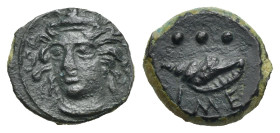 Greek. Sicily. Himera. Circa 405-3832 BC. Tetras or Trionkion (Bronze, 11.51 mm, 1.22 g). Head of nymph facing slightly left, wearing sphendone. Rev. ...