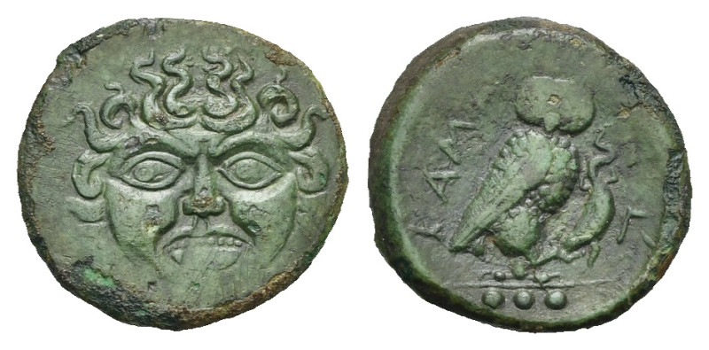 Greek. Sicily. Kamarina. Circa 420-405 BC. Tetras or Trionkion (Bronze, 18.47 mm...