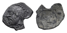 Greek. Sicily. Katane. Circa 405-402 BC. Tetras (Silver, 8.21 mm, 0.16 g). Head of Silenos left. Rev. K - A, Lyre; around, three pellets. Boehringer K...