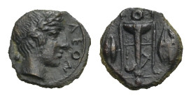 Greek. Sicily. Leontinoi. Circa 405-402 BC. Onkia (Bronze, 9.71 mm, 0.69 g). ΛΕΟΝ, Laureate head of Apollo right; behind, laurel leaf and berry. Rev. ...