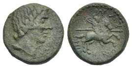 Greek. Sicily. Morgantina, The Hispani. Late 2nd - early 1st century BC. (Bronze, 20.68 mm, 7.27 g). [C-SIC – LIVN], Bare male head right. Rev. HIS – ...
