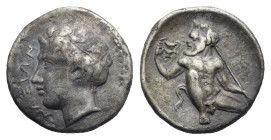 Greek. Sicily. Naxos. Circa 415-403 BC. Hemidrachm (Silver, 13.10 mm, 1.99 g). Obverse die signed by Prokles. NAΞIΩN, Horned head of river god Assinos...