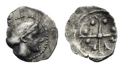 Greek. Sicily. Syracuse. Circa 450-439 BC. Hemilitron (Silver, 9 mm, 0.42 g). Head of Arethusa right, wearing sakkos and pearl necklace. Rev. ΣΥ in th...