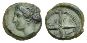 Greek. Sicily. Syracuse. Second Democracy. Circa 466-405 BC. Hemilitron (Bronze, 14.93 mm, 3.43 g). Head of Arethusa left, hair in sphendone inscribed...