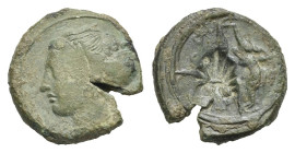 Greek. Sicily. Syracuse, Second Democracy. Circa 466-405 BC. Hemilitron (Bronze, 16.20 mm, 3.44 g). Circa 415-405 BC. Head of Arethusa left, hair in s...