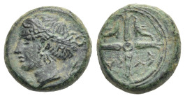 Greek. Sicily. Syracuse. Second Democracy. Circa 466-405 BC. Hemilitron (Bronze, 14.93 mm, 3.65 g). Head of Arethusa left, hair in sphendone inscribed...