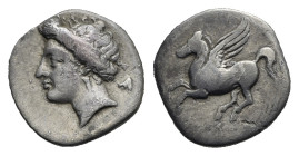 Greek. Sicily. Syracuse, Timoleon and the Third Democracy. Circa 344-317 BC. 3 Litrai with the obverse die signed by Eu... (Silver, 15.42 mm, 2.26 g)....