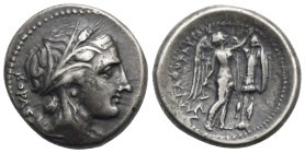 Greek. Sicily. Syracuse, Agathokles. 317-289 BC. Tetradrachm (Silver, 26.17 mm, 17.02 g). Struck circa 305-295 BC. KOPAΣ, Head of Kore/Persephone righ...