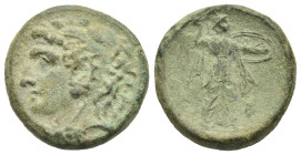 Greek. Sicily. Syracuse, Pyrrhos, 278-276 BC. (Bronze, 21.42 mm, 8.97 g). [ΣΥΡΑΚΟΣΙΩΝ], Head of youthful Herakles left, wearing lion's skin headdress....