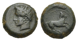 Greek. Uncertain Punic mint in Sicily or in North Africa. Circa 375-350 BC. Uncertain denomination (Bronze, 15.91 mm, 6.01 g). Male head to left (Trip...