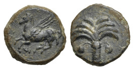 Greek. Uncertain Punic mint in Sicily or in North Africa. Circa 330-320 BC. (Bronze, 16.39 mm, 3.43 g). Palm tree. Rev. Pegasos flying left; Punic ŠIN...