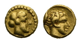 Greek. Kyrenaica. Cyrene. Circa 435-380 BC. Obol or 1/10 Stater - Attic standard (Gold, 6.99 mm, 0.86 g). Head of nymph Kyrene right, hair in sphendon...