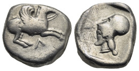 Greek. Akarnania. Leukas. Circa 460-450 BC. Stater (Silver, 18.90 mm, 8.21 g). Pegasus flying right with curved wings wearing bridle, Λ below. Rev. He...