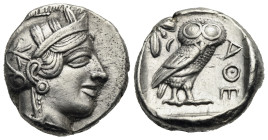 Greek. Attica. Athens. Circa 454-404 BC. Tetradrachm (Silver 36.24 mm, 17.17 g) Head of Athena right, wearing Attic helmet decorated with palmette, fl...