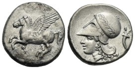 Greek. Corinthia. Corinth. Circa 375-300 BC. Stater (Silver, 21.12 mm, 8.25 g). Pegasos flying left; Ϙ below. Rev. Helmeted head of Athena left; A-P f...