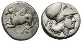 Greek. Corinthia. Corinth. Circa 375-300 BC. Stater (Silver, 19.90 mm, 8.26 g). Pegasos flying left, Ϙ below. Rev. Helmeted head of Athena right; bucr...