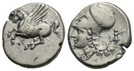 Greek. Corinthia. Corinth. Circa 375-300 BC. Stater (Silver, 20.25 mm, 8.56 g). Pegasos flying left; Ϙ below. Rev. Helmeted head of Athena left; Δ - I...