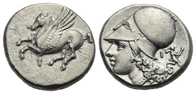 Greek. Corinthia. Corinth. Circa 375-300 BC. Stater (Silver, 20.81 mm, 8.57 g). Pegasos flying left; Ϙ below. Rev. Helmeted head of Athena left; [Δ] -...