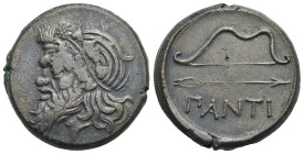 Greek. Kimmerian Bosporos. Pantikapaion. Circa 340-325 BC. Uncertain denomination (Bronze, 28.32 mm, 16.47 g). Head of bearded Satyr left, wearing ivy...