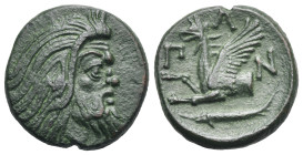 Greek. Kimmerian Bosporos. Pantikapaion. Circa 310-303 BC. Uncertain denomination (Bronze, 21.21 mm, 6.78 g). Head of bearded Satyr right. Rev. Π-Α-Ν,...