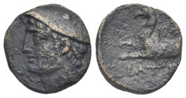 Greek. Ionia. Phokaia. Circa 350-250 BC. Undetermined denomination (Bronze, 16.03 mm, 2.67 g). Head of Hermes left, wearing petasos. Rev. Forepart of ...