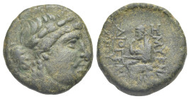 Greek. Ionia. Smyrna. Circa 115-105 BC. Uncertain Denomination (Bronze, 20.29 mm, 8.05 g). Diogenes Euryd-, magistrate. Laureate head of Apollo right....
