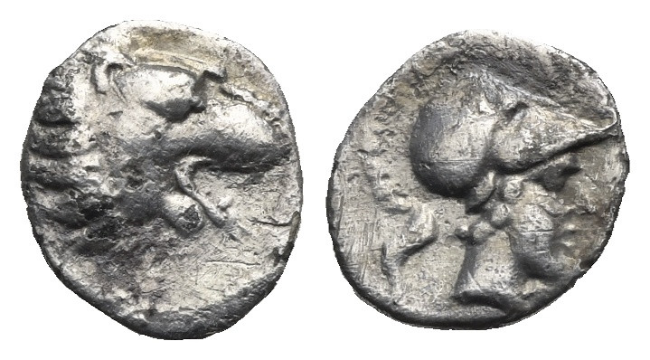 Greek. Pamphylia. Side. 4th century BC. Obol (Silver, 14.17 mm, 0.54 g). Roaring...