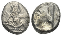 Greek. Persia. Achaemenid Kings. Time of Xerxes II to Artaxerxes II. Circa 420-375 BC. Siglo (Silver, 21.56 mm, 5.48 g) Sardes. The Great King or hero...