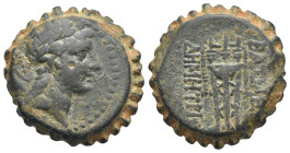Greek. The Seleukid Kings. Demetrios I Soter, 162-150 BC. Uncertain denomination, serrate (Bronze, 25.27 mm, 15.46 g). Antioch on the Orontes. Laureat...