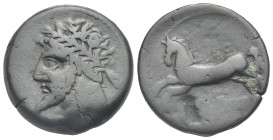 Greek. Kings of Numidia. Massinissa or Micipsa, 203-148 BC or 148-118 BC. Unit (Bronze, 26.88 mm, 16.87 g). Laureate and bearded head to left. Rev. Ho...