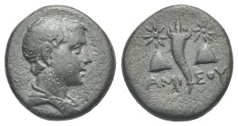 Greek. Kings Of Pontus And Bosporus. Time of Mithradates VI. Circa 110-100 BC. Dichalkon (Bronze, 16.85 mm, 4.06 g). Amisos. Draped bust of Perseus ri...