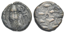 Greek. Kings of Elymais. Orodes II, circa AD 100-150. Drachm (Bronze, 15.65 mm, 3.87 g). Bearded bust facing wearing tiara, pellet in crescent above a...
