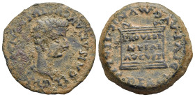 Roman Provincial. Hispania. Italica. Tiberius, 14-37. As (Bronze, 29.92 mm, 12.23 g). TI CAESAR AVGVSTVS PONT MAX IMP, Bare head right. Rev. MVNIC ITA...