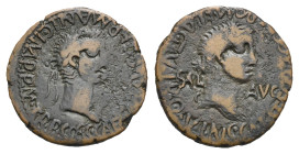 Roman Provincial. Hispania. Carthago Nova. Caligula and Caesonia. As (Bronze, 20.87 mm, 4.6 g). Cn. Atellius Flaccus and Cn. Pompeius Flaccus, duoviri...